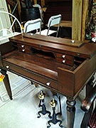 Flip Top Oak Des with Compartments, Drawer, and Pull Out Writing Shelf