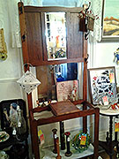 Oak Hall Tree with Marble Shelf and Original Beveled Mirror